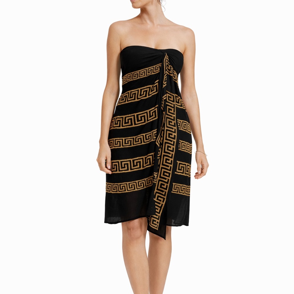 Temperley London Black and Gold Grecian Strapless Dress with Halter Tie - Picture 2 of 5